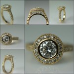 Collage of 1.17 carat halo all in 14 karat yellow gold ring